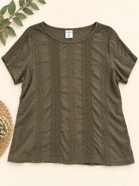 Old Navy Olive Green Crochet Pintuck Boho Top XL